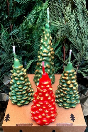 Decorative Gift Honeysuckle and Coconut Scented Pine Tree Candle Set of 4 - Fantastik Sanat Atölyesi