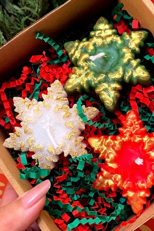 Decorative Gift Honeysuckle, Coconut and Vanilla Scented 3-Piece Snowflake Candle Set - Fantastik Sanat Atölyesi
