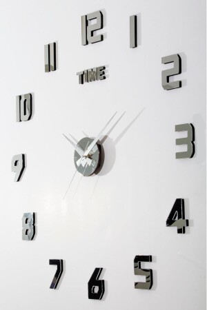 Decorative & Gift Wall Clock Self Adhesive 3D Latin Numerals Silver Color Mirrored Plexi ERMS02 - Kepler Design