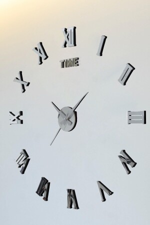 Decorative & Gift Wall Clock Self Adhesive 3D Roman Numerals Silver Color Mirrored Plexi ERMS01 - Kepler Design