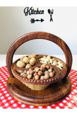 Decorative Handcrafted Wooden Foldable Snack Bowl And Fruit Bowl 30cm - Adil Baba