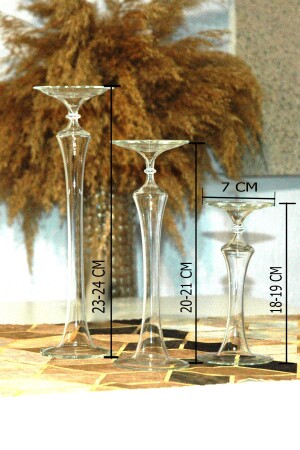 Decorative Handmade Gift Candlestick Candle Holder Set of 3 (TRANSPARENT - CANDLE NOT INCLUDED) - Yansıma Cam