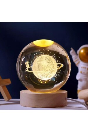 Decorative Illuminated Glass Globe with Wooden Base Designed as a Girl on a Planet - Piraye Hediyelik Eşya