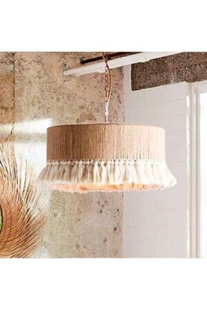 Decorative Jute Drum Chandelier with Macrame Tassels 22AVZMKP022389 - EACHTOME