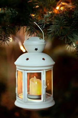 Decorative Lantern Candle Holder Garden Lantern Plastic Candle Ballpoint Battery Operated Candle and Hanging Stand Set Plastic White - Technostation