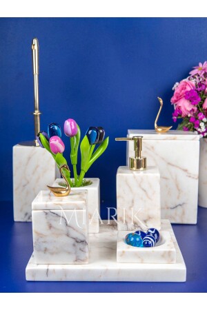 Decorative Marble Accessory Detailed 7 Piece Square Bathroom Set KARE7BANYO - MIARIK DESIGN & DEKORASYON