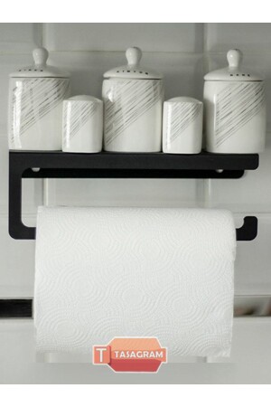 Decorative Matte Black Metal Spice Rack with Shelf Towel Holder & Towel Holder & Paper Towel Holder. - Tasagram