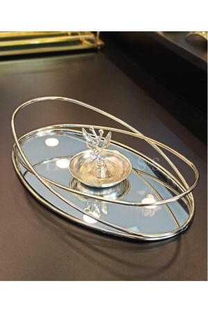 Decorative Mirrored Metal Presentation Tray Wedding Ring Ellipse Tray 26 Cm X 38 Cm HSS-Alyns - Housess
