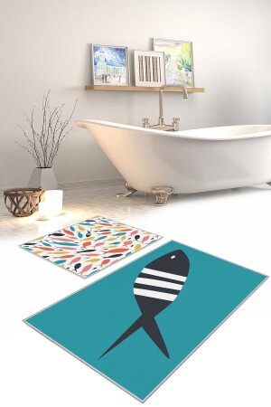 Decorative Modern Design Anti-Slip Base Double Set Bath Mat & Toilet Set-2 Piece 2LİPBNY156 - Homefesto