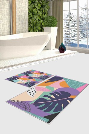Decorative Modern Design Anti-Slip Base Double Set Bath Mat & Toilet Set-2-Piece 2LİPBNY158 - Homefesto