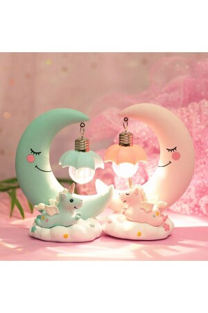 Decorative Moon Grandfather and Little Unicorn Themed Table Lamp and Figurine HS-211332 - Hediye Sahibi