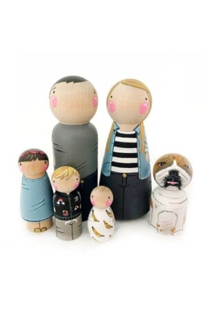 Decorative Peg Family Painting Set Natural Wooden Peg Baby Paint And Brush - Winnie Baby