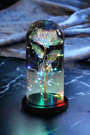Decorative RGB Fairy LED Lighted Fading Infinity Rose Colorful Galaxy Lamp in a Bell Jar - Zemtigo