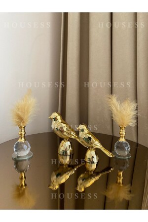 Decorative Set of 2 Birds and 2 Single Feather Holders Trinket Ornament - Housess