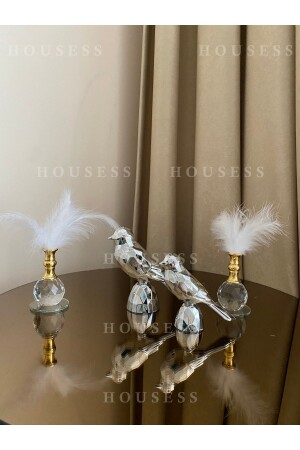 Decorative Set of 2 Birds and 2 Single Feather Holders Trinket Ornament - Housess