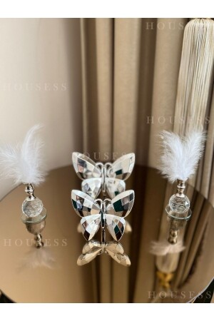 Decorative Silver Butterfly and 2 Silver Feathers Trinket Ornament HSS-TPSKLBKS13 - Housess