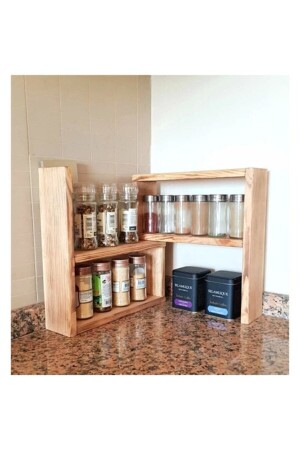 Decorative Solid Kitchen Countertop Shelf 6145 wooden spice rack - Doğal Life
