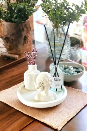 Decorative Striped Dry Flower Pampas Vase Fresh Soft Room Fragrance Woman Bust Set with Stand 18082310 - ALLEZA HOME