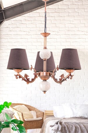 Decorative Three-Armed Zamak Antique Copper Chandelier ÜÇLZMKBKRAV - DEDE