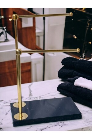 Decorative Towel Holder Bathroom Organizer Black Quartz Marble - Gold - Bemdesign