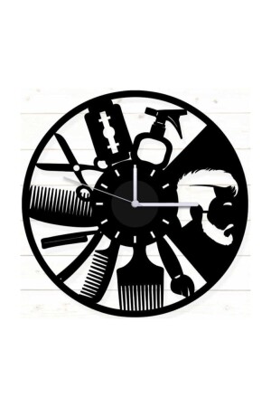 Decorative Wall Clock Matte Black Wooden MDF 40x40cm Men Hairdresser Barber Design Pst013 DVSS006 - TahtaModa