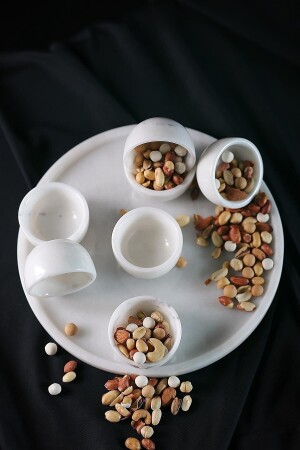 Decorative White Color Natural Marble Tray, Serving Plate and 6 Snack Bowls - MIARIK DESIGN & DEKORASYON