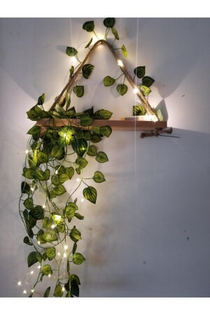 Decorative Wooden And 3m Lighted Fairy LED Artificial Ivy Leaf 65 Cm Balcony Wall Door Garden Ornament - Kozmoparti