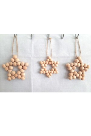 Decorative Wooden Beaded Star Set of 3 - Door Wall Kitchen Baby Room Ornament - Tsundoku