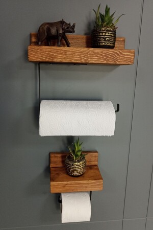 Decorative Wooden Wc Paper Holder Metal Toilet Paper Wooden Toilet Paper Hanger Wooden Bathroom Wall Shelf 2pcs bny1 - NONYA