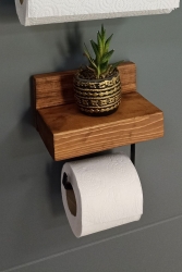 Decorative Wooden WC Paper Holder Metal Toilet Roll Holder Wooden Toilet Paper Hanger Wooden Bathroom Wall Shelf WC - NONYA