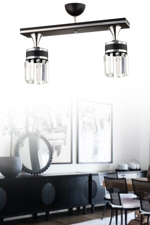 Deep 2-Piece Crystal Stone Black and Chrome Modern Chandelier 2013 - KUZEY AYDINLATMA