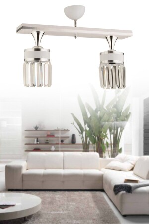 Deep 2 Piece White Chrome Gilded Crystal Stone Glamorous Modern Luxury Chandelier 2013 - KUZEY AYDINLATMA