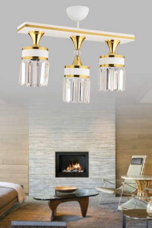 Deep 3 Piece White Gold Crystal Stone Luxury Modern Luxury Chandelier 3016 - KUZEY AYDINLATMA