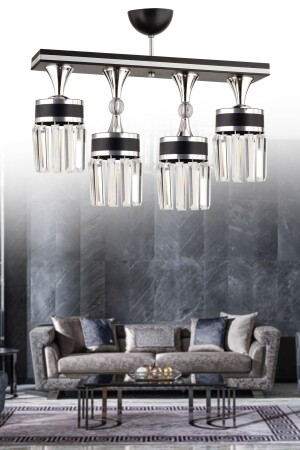 Deep 4-Piece Crystal Stone Black Chrome Modern Chandelier TYC00345701785 - KUZEY AYDINLATMA