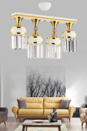 Deep 4 Piece Crystal Stone Glamorous White Gold Gilded Luxury Modern Chandelier 4014 - KUZEY AYDINLATMA