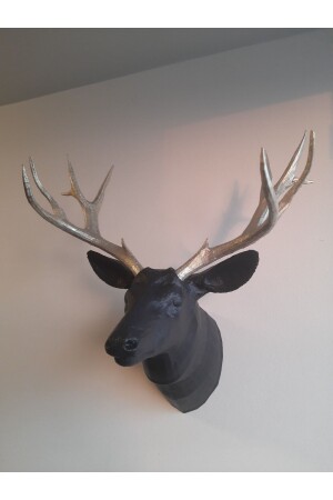 Deer Head Wall Hanging - Christmas Winter Decoration Black Color Platinum Gold with Horn - 2
