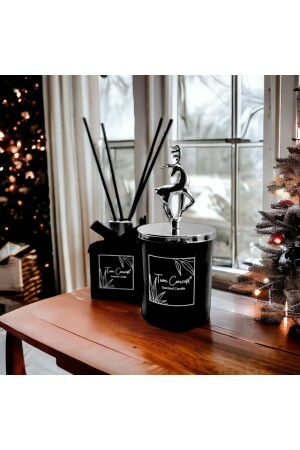 Deer Headed Silver Detailed Room Fragrance and Black Candle Set 100 ml - Tiem Concept