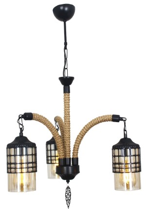 Defne 3 Piece Black Authentic Rope Chandelier 3029 03 0100 11 01 - Taşcan Aydınlatma