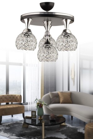 Defne 4-Piece Profenyal Tray Black Chrome Gilded Crystal Ball Chandelier 35 cm 4006 - KUZEY AYDINLATMA