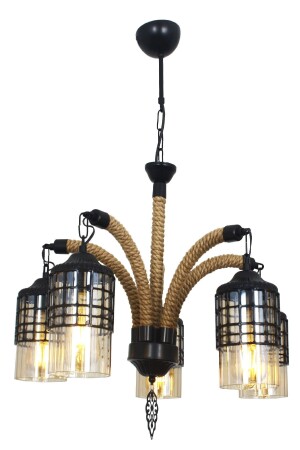 Defne 5 Piece Black Authentic Rope Chandelier 3029 05 0100 11 01 - Taşcan Aydınlatma