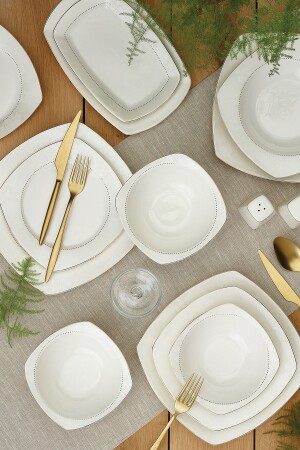 Defne 60 Piece Porcelain Dinner Set for 12 People Gold 600. 15. 01. 0845 - Emsan