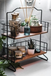 Dekoratif Banyo Kozmetik Rafı Metal Çok Amaçlı Ahşap Raflı Masaüstü Ve Makina Üstü Stand U9046 - Bye Concept More