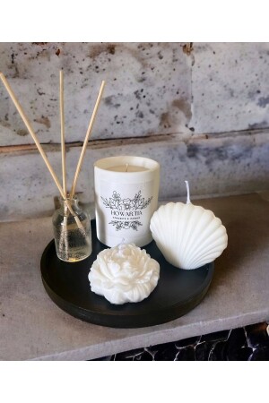 Dekoratives Tablett aus Beton / Kerzenset aus 100 % Bio-Sojawachs / Raumduft aus Glas almishset001 - howartia store