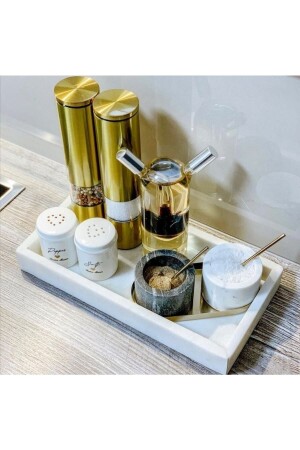 Dekoratif Çok Amaçlı Mermer Kenarlıklı Tepsi; Banyo, Mutfak, Yatak Odası, Kahve Sunumları MT100 - Merak Tasarım
