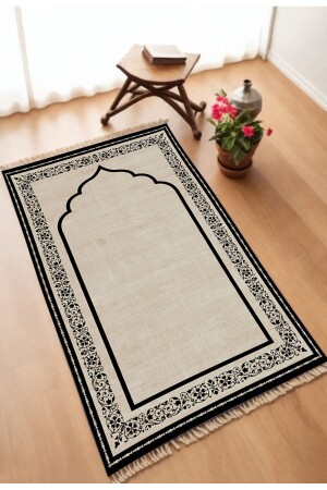 Dekoratif Dijital Baskılı Siyah Kaymaz Taban Seccade Namazlık 75 x 120 - Dekomod