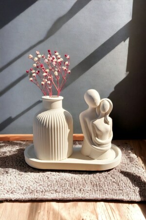 Dekoratif Minyatür Sarılan Sevgili Biblo Mini Kuru Çiçek Vazosu Set - Muji Store