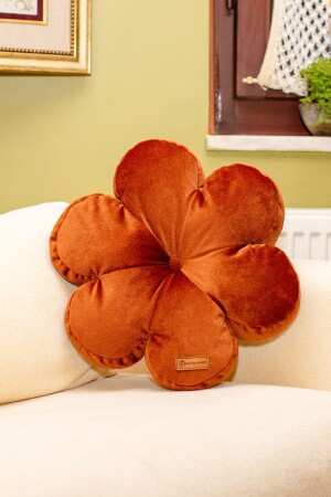 Dekoratif Tarçın Renk Kadife Çiçek Yastık Flower 42*42 Cm - Rayda Home
