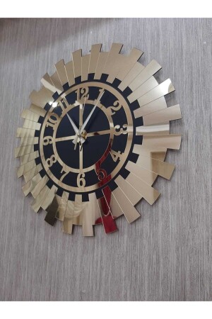 Dekorative goldene Luxus-Sonnenwanduhr aus modernem verspiegeltem Plexiglas mit türkischen Ziffern 50 x 50 3800250 - Tuba Decor