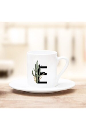 Dekorative Kaffeetasse im Blatt-Design mit dem Buchstaben E mit der Aufschrift AZ-1506 - Ayzi Tasarım