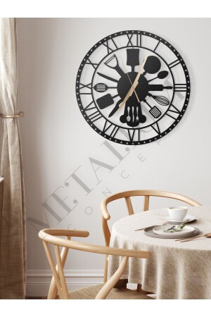 Dekorative stille schwarze Metallwanduhr Küche (FOK UND LÖFFEL) mit Motiv 60x60cm MCS-1154 - Metalium Concept